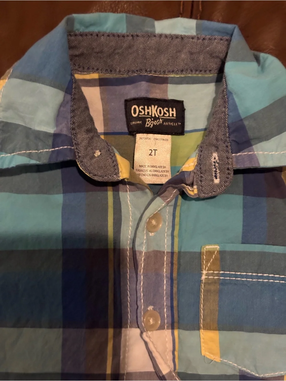 OshKosh B'gosh Teal & Navy Plaid Short-Sleeve Button-Down Shirt